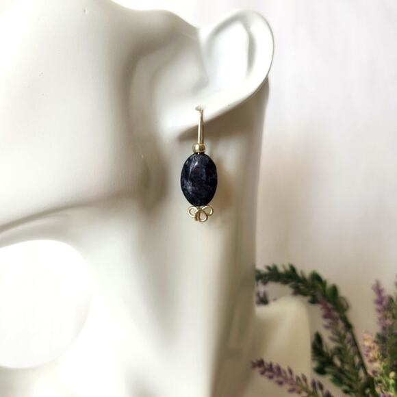 Blue Sodalite Stone Wire-Wrapped Dangle Earrings / Minimalist Gemstone Earrings - Picture 2 of 15